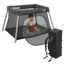 NEW Portable Travel Crib Pack  Play w/ Mattress  Carry Bag - Grey