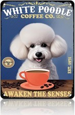 White Poodle Dog Vintage Tin Metal Signs Home D cor 8x12 Awaken The Senses Poste