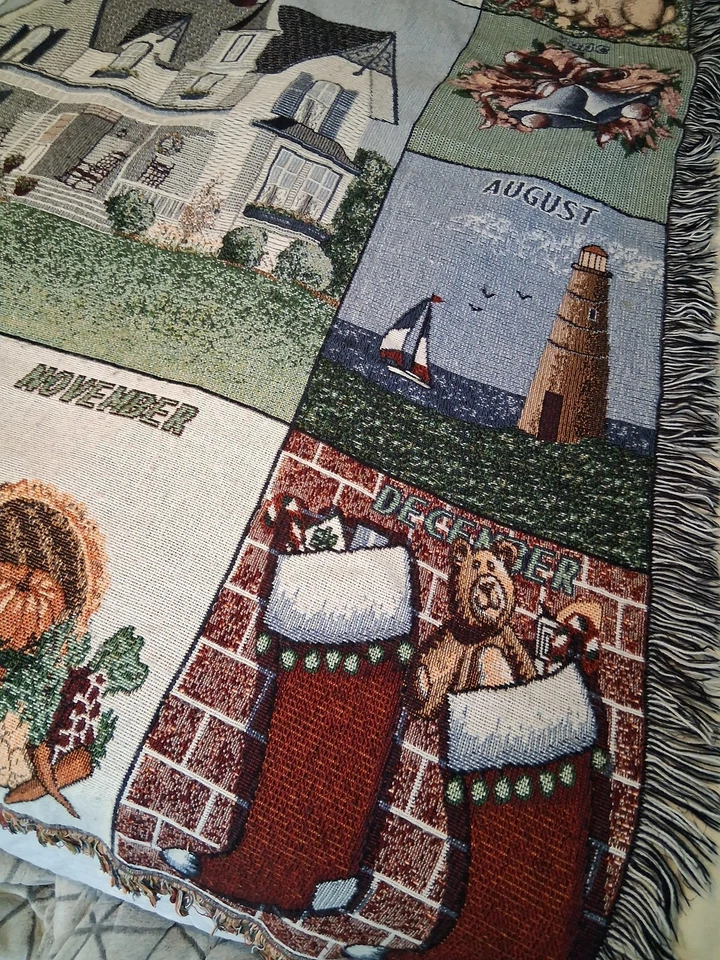 Manta tejida vintage bendice nuestra casa vacaciones tapiz calendario 68x50 Foto 3 de 4