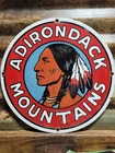 VINTAGE ADIRONDACK MOUNTAINS PORCELAIN SIGN OLD INDIAN NEW YORK STATE PARK CHIEF