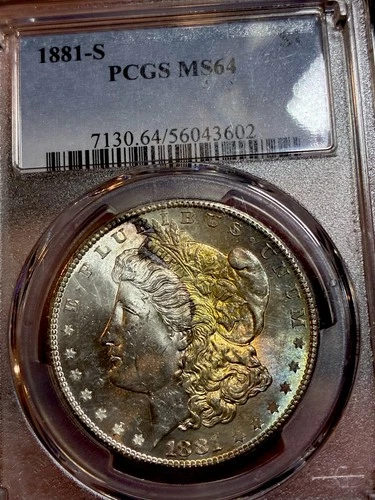 1881 S MS 64 PCGS Vibrant Rainbow Toning POPS Flashy Morgan Silver Dollar PQ SPL