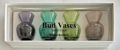 Colored Glass Bud Vases Set Of 4, 4'' Original Box World Market New