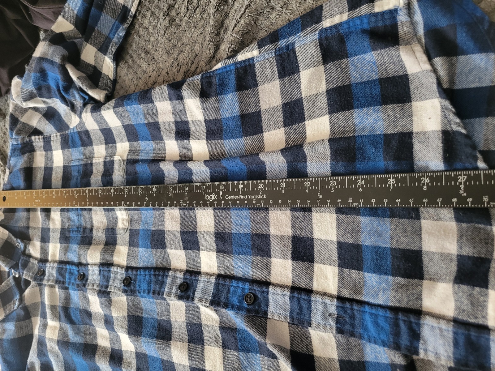 Wolf Patchwork upcycled flannel Mens Medium Blue - image 4