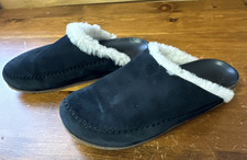 Jenni Kayne Shearling Lined Moccasins Clogs 7 Black Suede Shoes Cozy Everyday