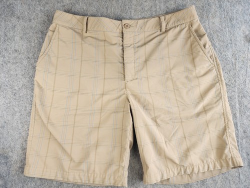Under Armour Performance Shorts Mens Size 38R Plaid Flat Front Beige