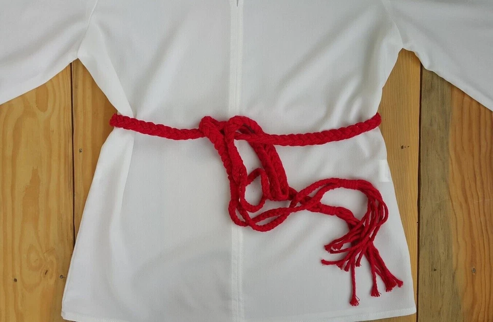 Cinturón Borla Trenzada Roja, Hecho a Mano Boho Mujeres Largo Macramé Vestido Cintura Cuerda Cinturones Foto 4 de 4