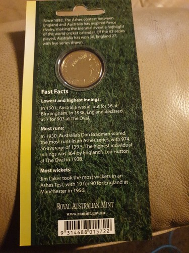 2007 The ASHES 1882 - 2007 Cricket Australia $1 Uncirculated RAM Coin & Card - Picture 2 of 3