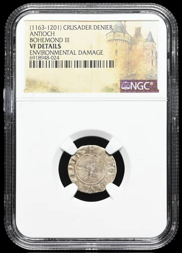 CRUSADERS, Antioch. Bohemond III, 1163-1188 AD. Silver Denier, NGC VF Details