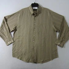 Van Heusen Shirt Mens Extra Large Brown Beige Button Up Office Dress Casual 2133