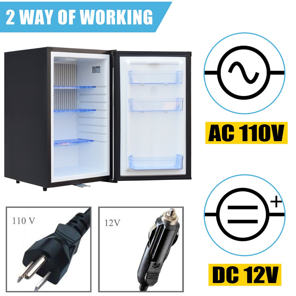 Mini RV Refrigerator Truck Cooler 12V Cigeratte Lighter Fridge Quiet Hotel  Dorm