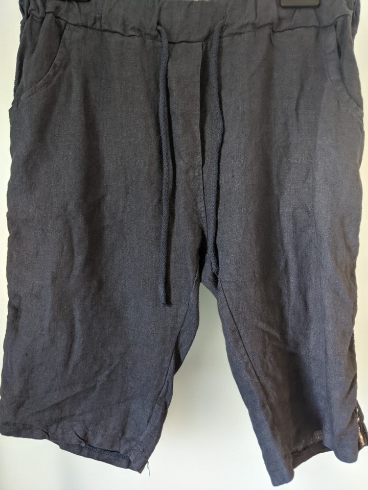 MADE IN ITALY 100% LINEN SHORTS (M) ELASTIC/DRAWSTRING WAIST MAX 34" STUNNING