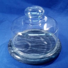Marble Cheese Tray with Glass Dome Cover Cloche Dutch Garden Plate