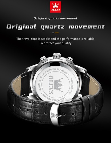 OLEVS Leather Chronography Strap Multifunctional Waterproof Quartz Watch for Man - Picture 12 of 18