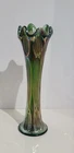 Vintage Fenton Emerald Green Carnival Glass Diamonds Ribs Stretch Vase 12" Swung
