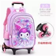 Kuromi Kids Trolley Case Backpack Student Travel Rolling Suitcase 1st-3rd Grade
