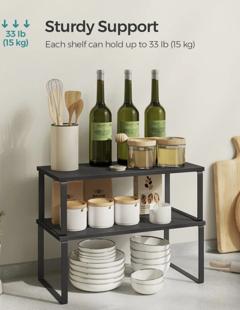 SONGMICS Cabinet Organizer Shelf, Set of 2 Kitchen Counter Shelves, Kitchen Stor