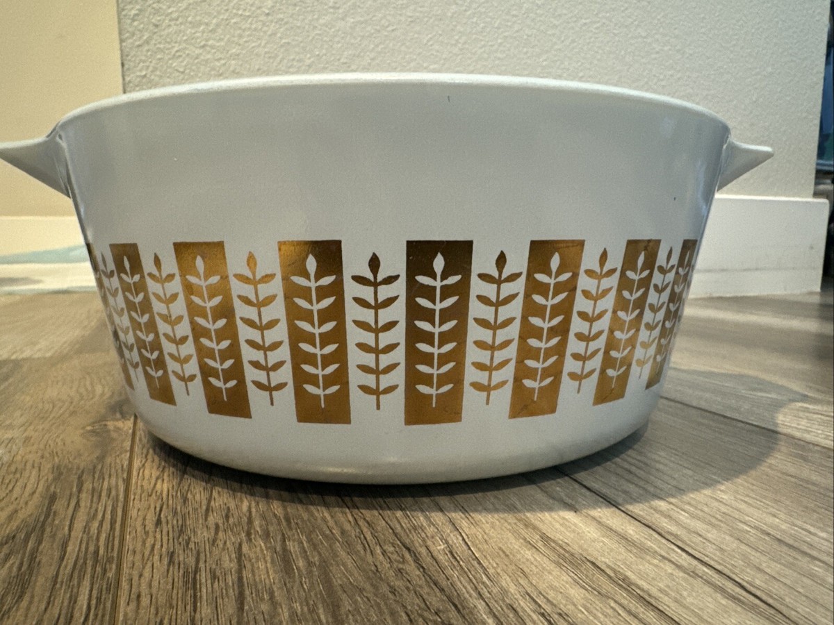 Vintage 1961 Gourmet Delphite Light Blue Gold Pyrex Casserole Dish