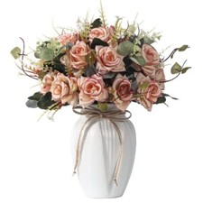 Artificial Rose Flowers with Vase Faux Silk Fake Rose Flowers Bouquets in Vas...