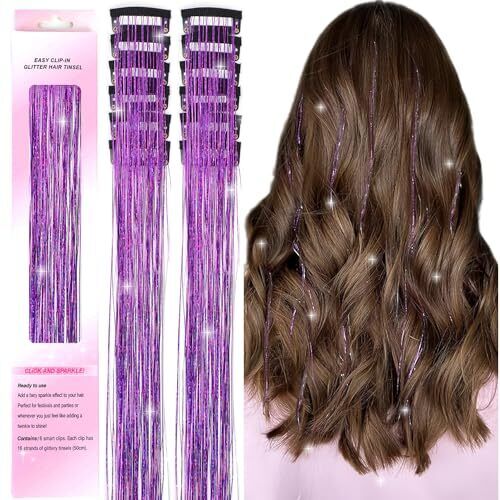 Hair Tinsel Clip in 12Pcs Purple Tinsel Hair Clips 12Pcs-19.6 Inch PURPLE - Picture 1 of 7