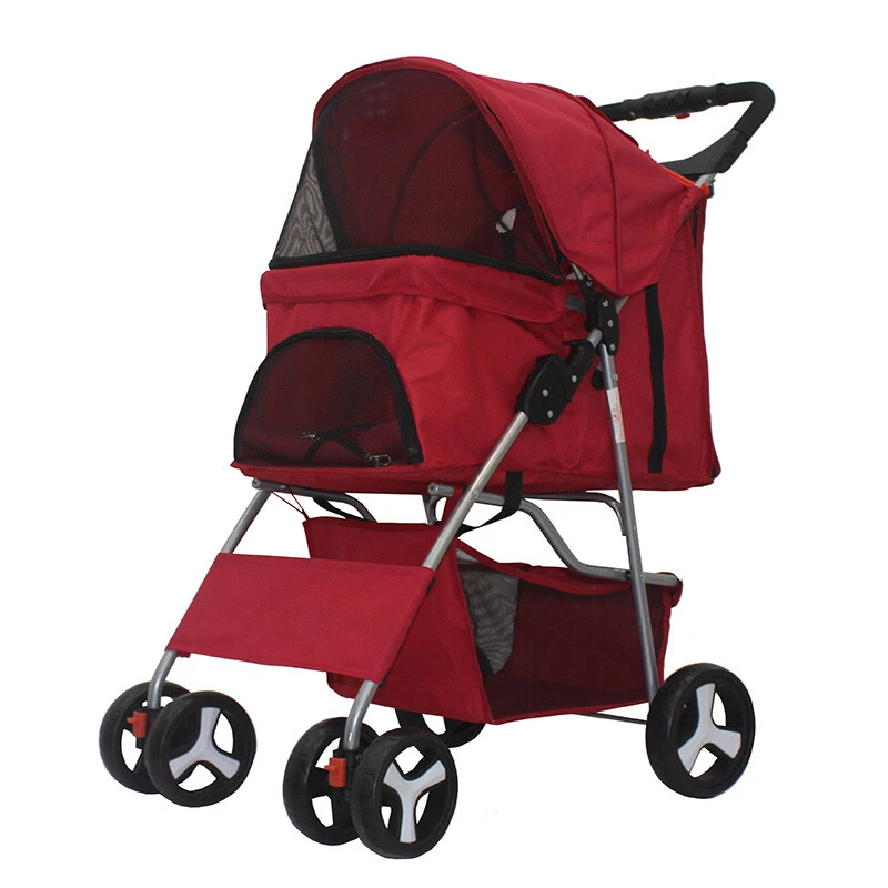 3/4 Wheels Foldable Pet Stroller Puppy Stroller with Storage Basket & Cup Holder - Image 4 of 4