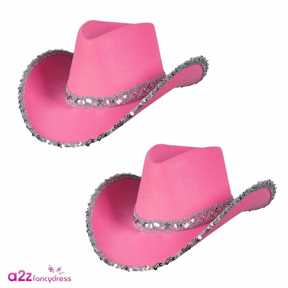 2 x Texan Cowgirl Pink Sequin Hats Adult Wild West Cowboy Hen Party Fancy Dress