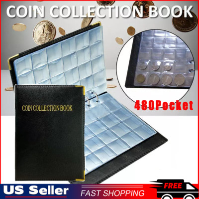 480Pocket ~Coin Collection Storage Book Album Money Holder~Coins Folder Leather