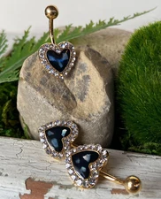 1pc Crystal Paved Heart w/ Mother of Pearl Inlaid Belly Pierced Navel Ring