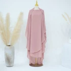 Two Layers Muslim Ramadan Women Large Khimar Hijab Niqab Burqa Tops Kaftan Dress
