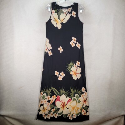 Vtg 90s Black Tropical Hawaiian Floral Sequin Slits Maxi Womens Dress Size  S | eBay