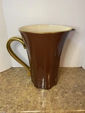 L’Objet Portugal Pitcher Brown With Gold Handle 8.5” Tall Perfect For Vase Also