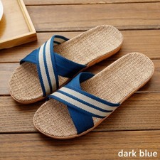 Men Striped Linen Flax Flat Slipper Shoe Sandal Anti-slip Home Indoor Beach Chic