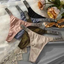 Low Waist Sexy Panties Women Thongs Rhinestones Letter Diamonds G-string Sports