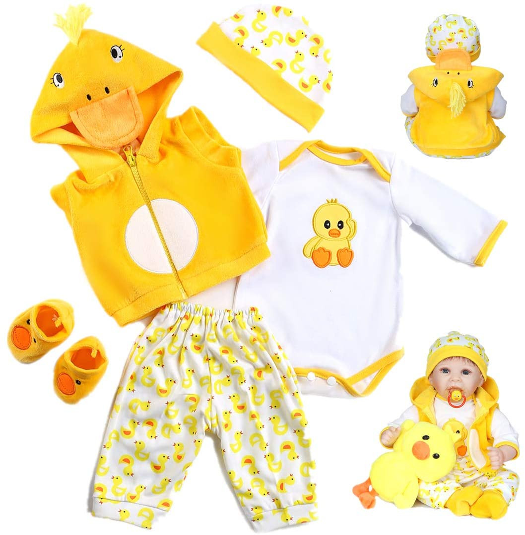 Reborn Baby Dolls Clothes 22 Inch Outfit Accessories Yellow Duck 5Pcs Set for 20
