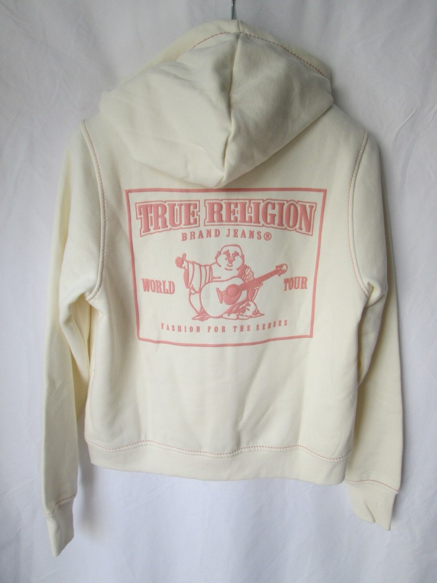 NWT Women's TRUE RELIGION Big T Classic Ivory w/Pink Stitch