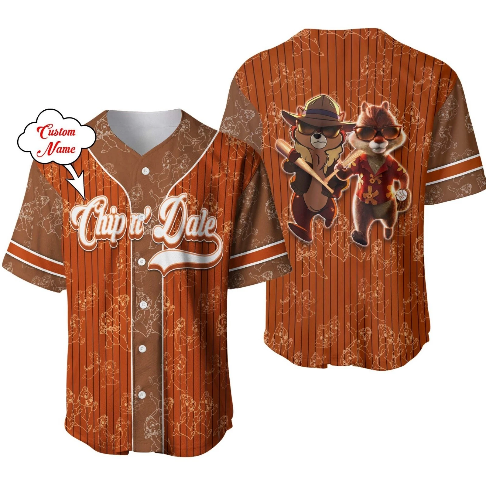 Personalized Chip And Dale Cartoon Button Down Baseball Jersey Shirt