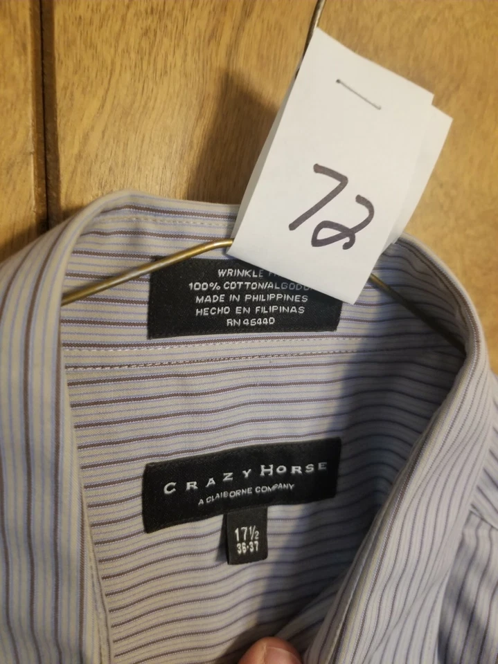 Crazy Horse 100% Algodón Hombre Manga Larga Camisa de Vestir Azul con Rayas 17 36/37  Foto 2 de 3