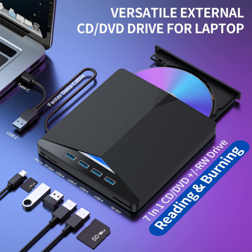 External CD DVD Drive Type C USB 3.0 Disc Player Burner Writer For Laptop PC Mac - Picture 6 of 13