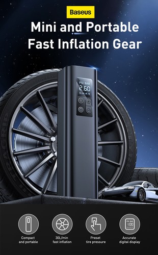 Baseus Mini Tyre Inflator Air Compressor, 150PSI Air Pump, Digital Display - Picture 2 of 15