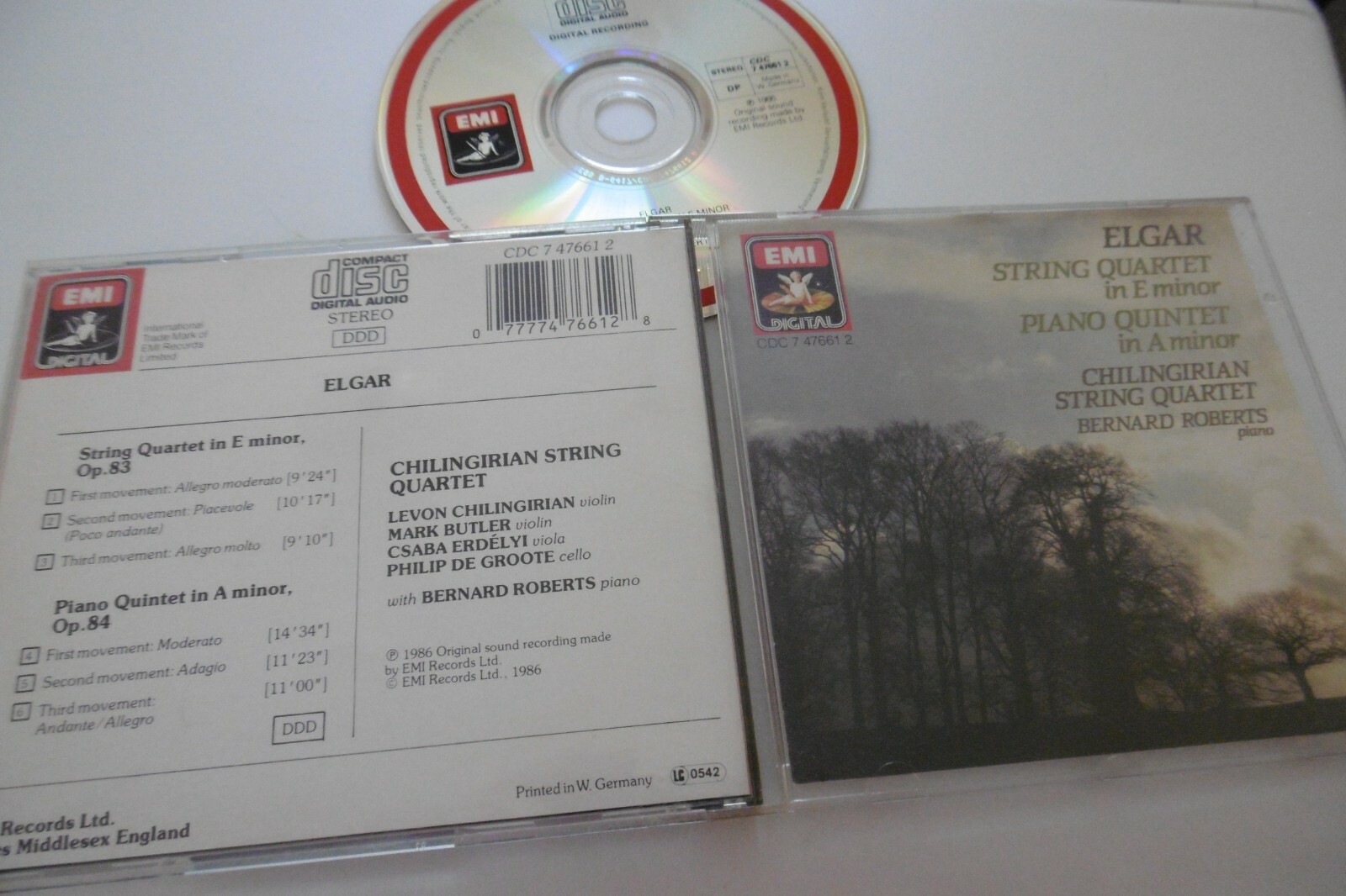 ELGAR STRING QUARTET E MINOR PIANO QUINTET A MINOR CD ROBERTS CHILINGIRIAN EMI