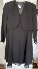 R & M RICHARDS Womens Size 8 Black Chiffon A-Line Dress & Matching Bolero Jacket