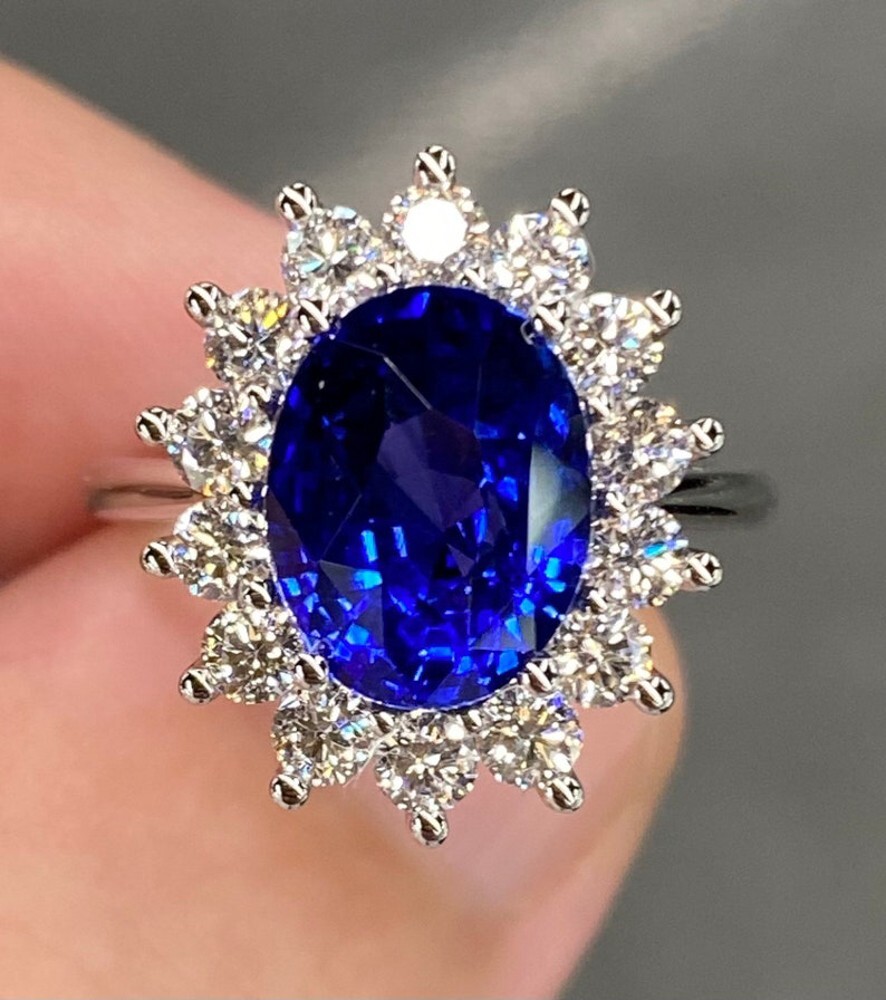 Carat Sapphire Diamond Real Lab Created Princess Diana Ring