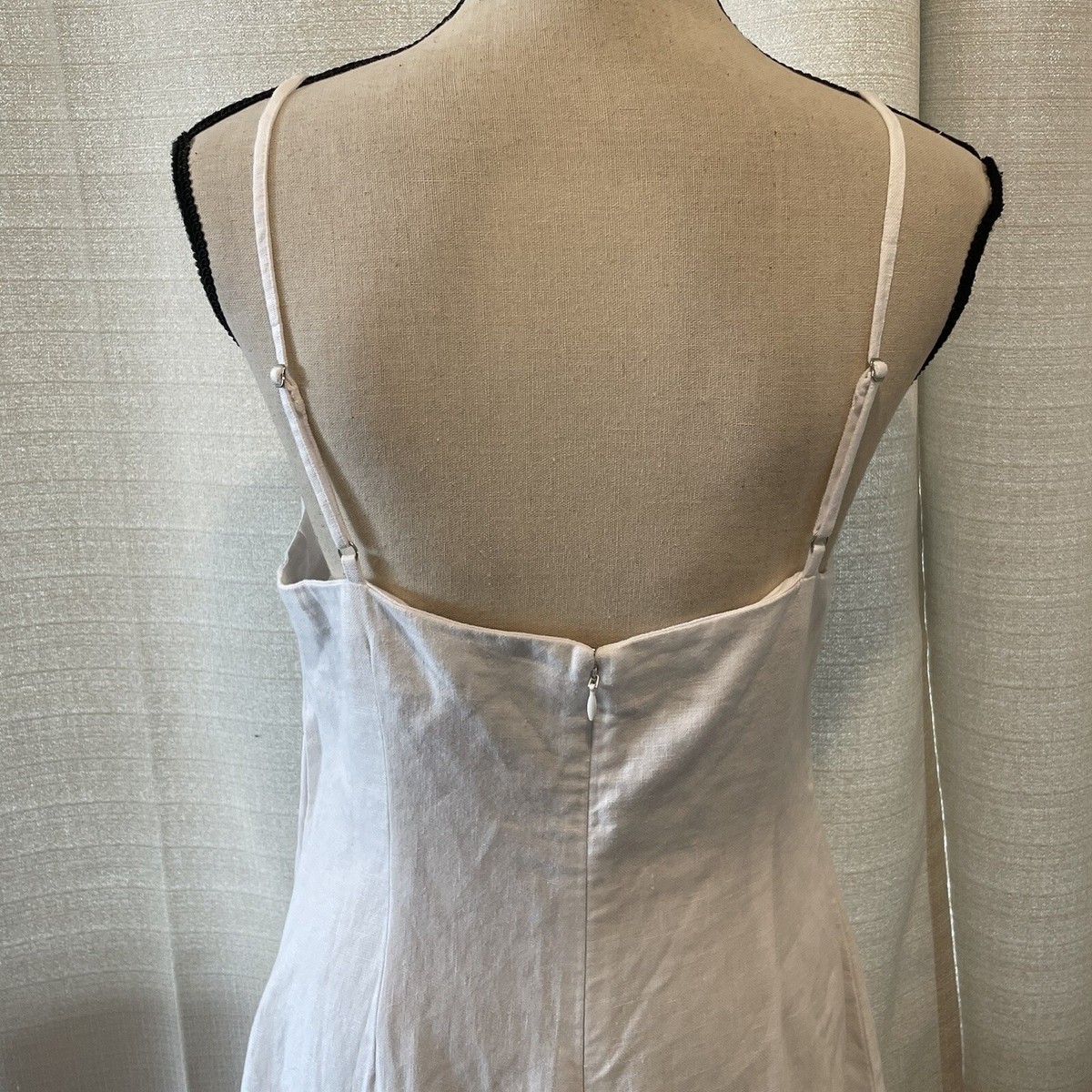 linen scallop dress Oatmeal Scallop Hem Sleeveless Linen Mini Dress L main image 0