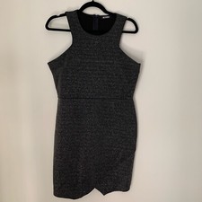Missguided Dress Women’s 12 Black Metallic Wrap Mini Dress Sleeveless Zip Back