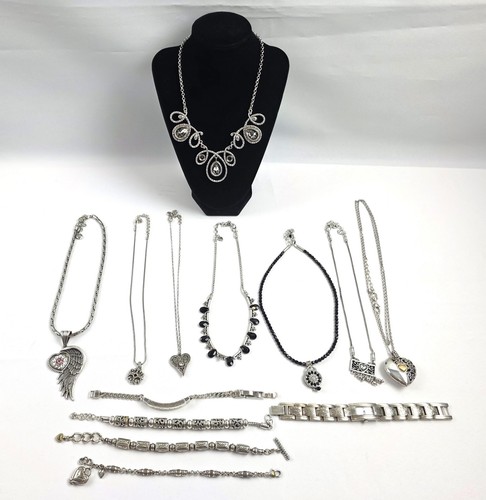 Lot of Brighton Jewelry of 8 Silver Tone Necklaces & 4 Bracelets & Watch