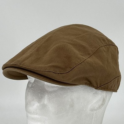 Mens Flat Cap - Men s S/M Brown Cotton Khaki Driving Hat Small / Medium EUC