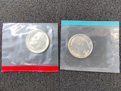 1964-P-D Roosevelt Dimes - Philadelphia & Denver Mints - BU Condition in Cello