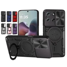 For Motorola Moto G56 5G Slide Camera Armor Back 360 Ring stand Protection Case