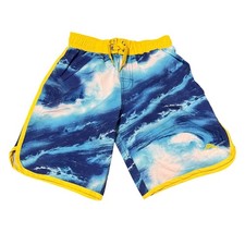 Tommy Bahama Boys Blue Yellow Wave Print Swim Trunks Size 7 Mesh Lined Pocket