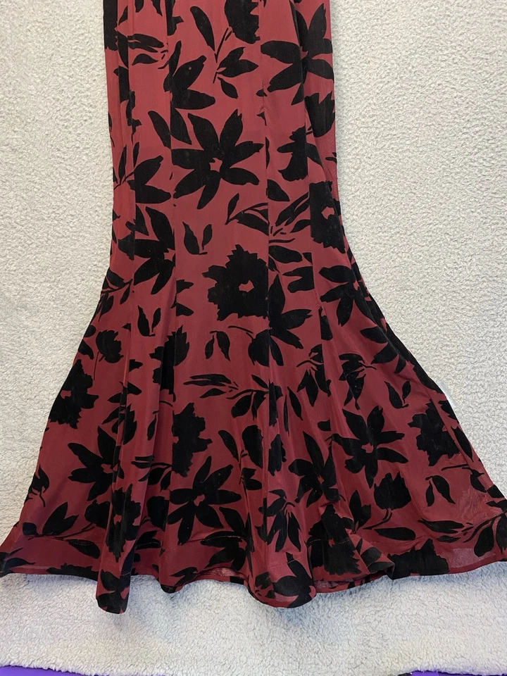 VTG Y2K Whimsigoth Babydoll Velvet Floral Mesh Skirt Red & Black Mermaid Dress - Image 4 of 4