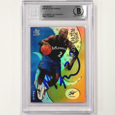 #ad 1999 00 E X #58 Mitch Richmond signed card auto Washington Wizards Beckett BAS $41.24
